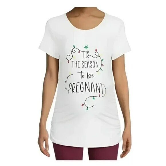 NWT White Red Green Holiday Christmas Cotton Maternity Baby Tee T-Shirt XXL 2X - Picture 1 of 4